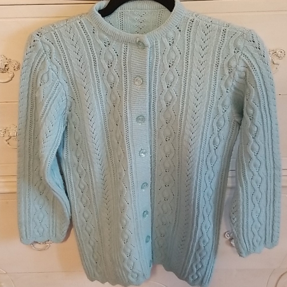 Vintage Sweaters - Vintage Tiffany Blue Wool Sweater